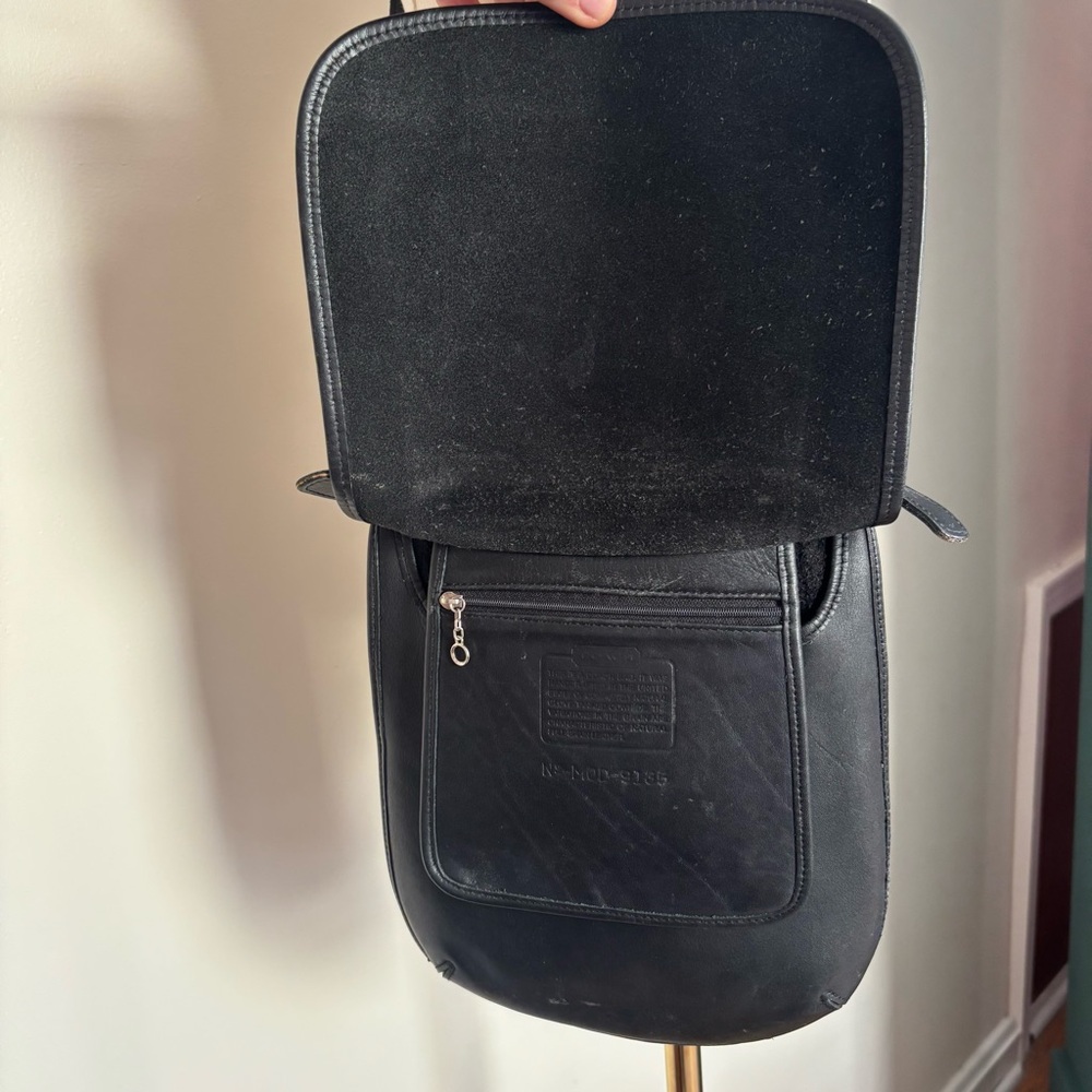 Coach VTG Hippie Flap Crossbody Black Leather Slim Saddle Boho Y2K - Picture 8 of 14